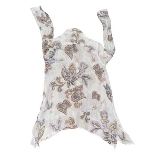 Zac & Rachel Paisley Button-Down Tunic Top S White/Brown/Blue Lightweight - Picture 5 of 7